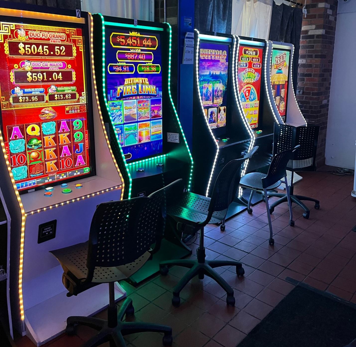 Photo taken by police officers of illegal gambling machines.