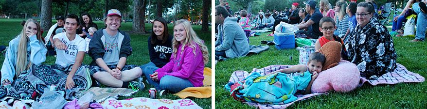 Families Laying on Towels at Movies at the Park